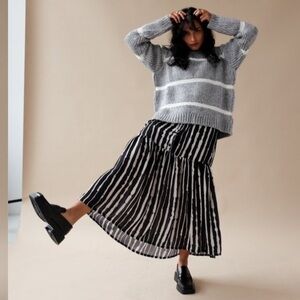 Just Female Roma Knit Grey and White Striped Sweater Size M
